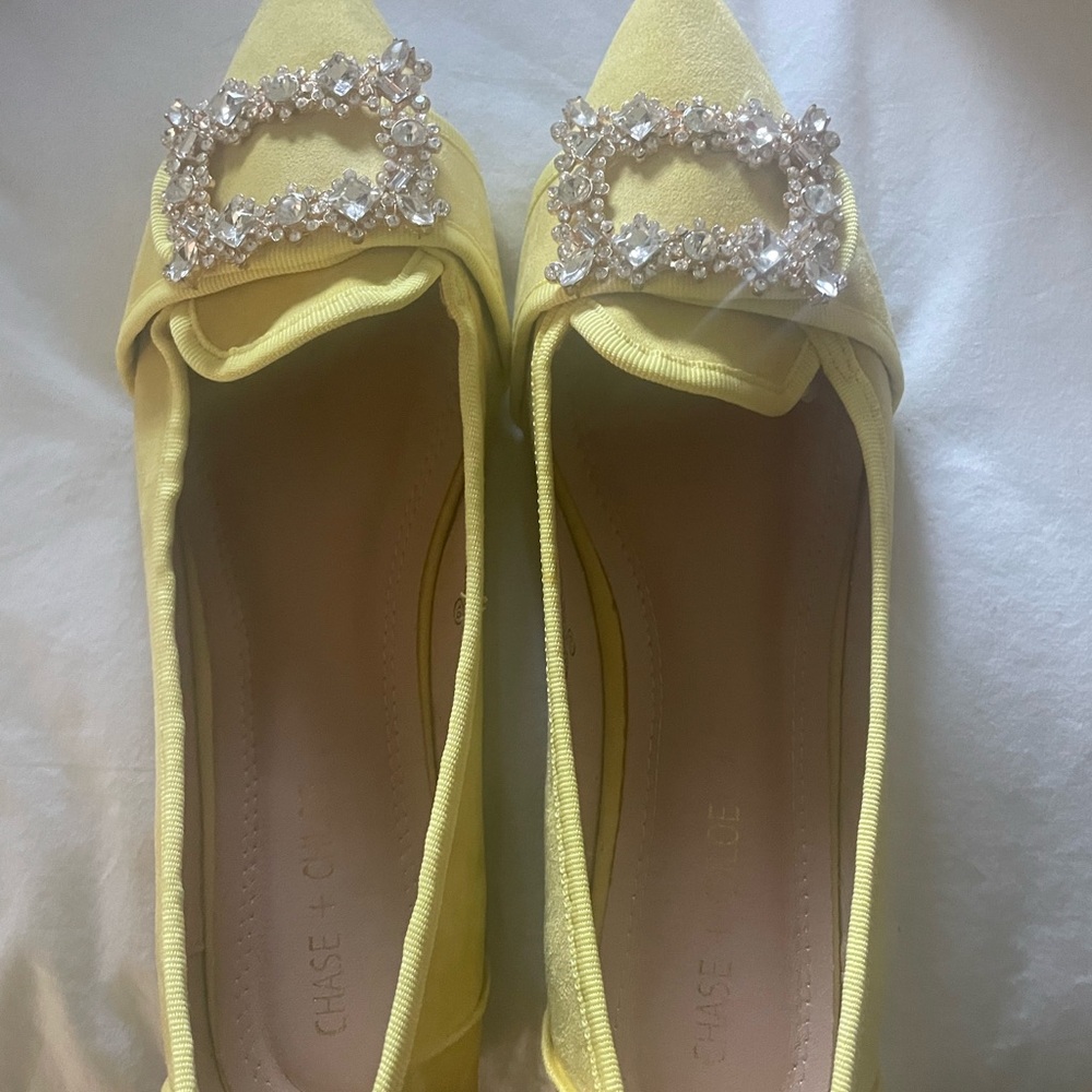 Chase + Chloe Women's Yellow Flats with Crystal Embellishment